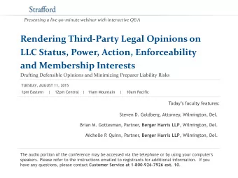 Rendering Third-Party Legal Opinions on  LLC Status, Power, Action, Enforceability  and Membership