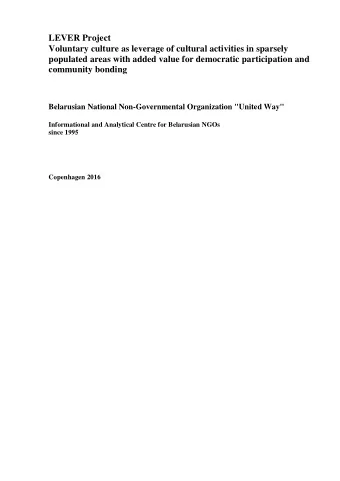 LEVER Project  Voluntary culture as leverage of cultural activities in sparsely  populated areas