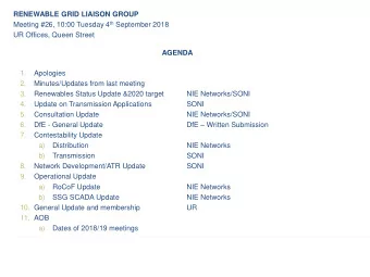 Meeting #26, 10:00 Tuesday 4 th September 2018  UR Offices, Queen Street  AGENDA  1.  Apologies  2.