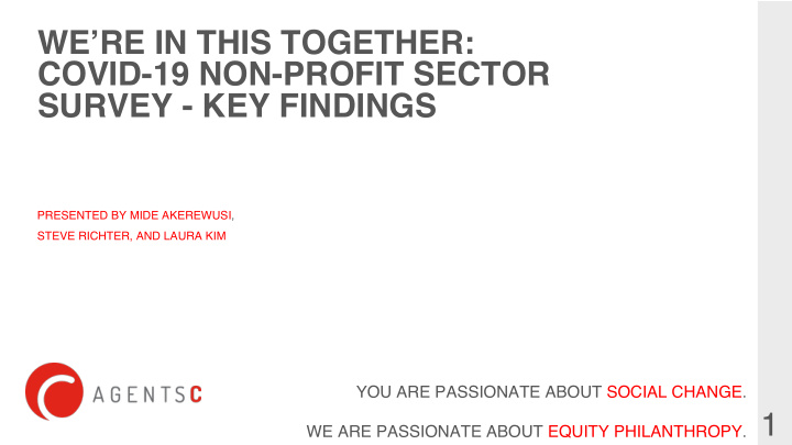 we re in this together covid 19 non profit sector survey