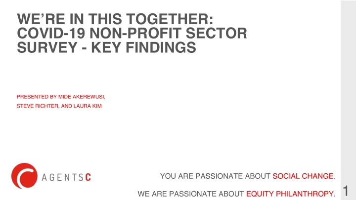 we re in this together covid 19 non profit sector survey