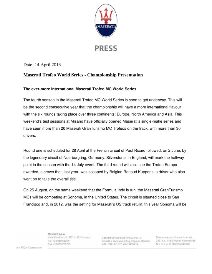 date 14 april 2013 maserati trofeo world series