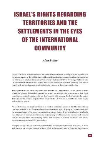 Israels rIghts regardIng  terrItorIes and the  settlements In the eyes  of the InternatIonal