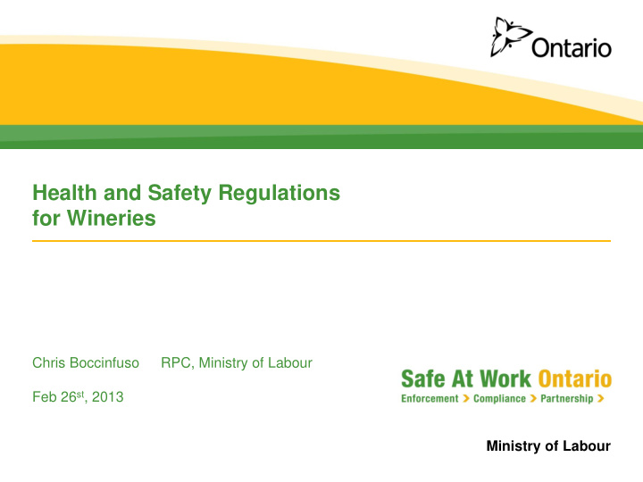 health and safety regulations for wineries
