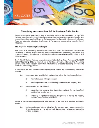 Phoenixing: A concept best left in the Harry Potter books  Recent changes in restructuring laws in