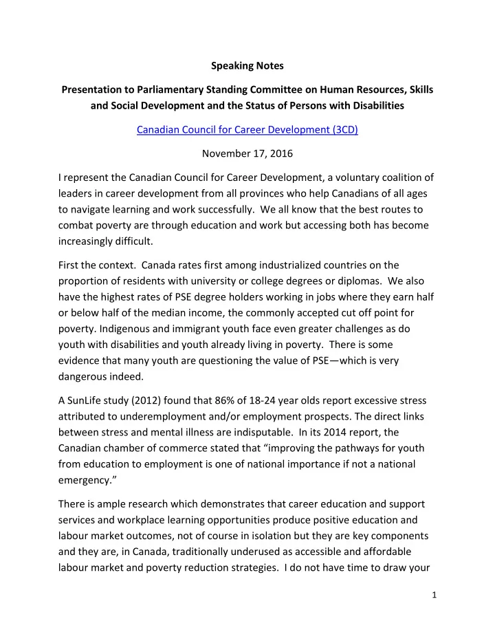 speaking notes presentation to parliamentary standing