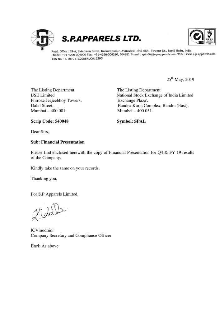 25 th may 2019 the listing department the listing