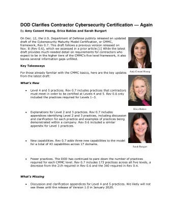 DOD Clarifies Contractor Cybersecurity Certification  Again By Amy Conant Hoang, Erica Bakies