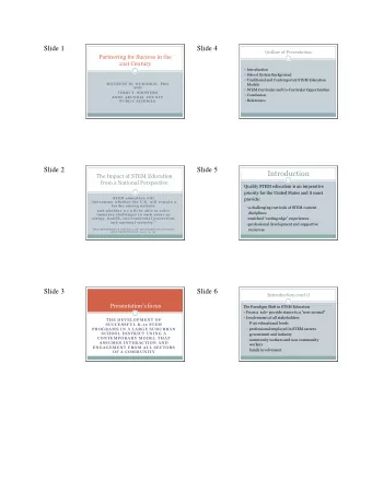 Introduction  The Impact of STEM Education  from a National Perspective  Quality STEM education is