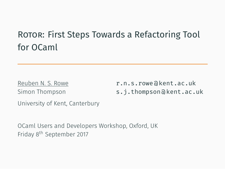 rotor first steps towards a refactoring tool for ocaml