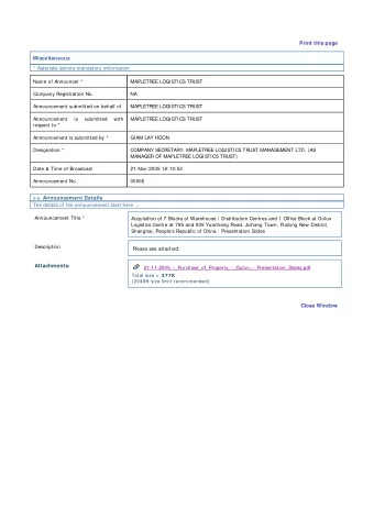 Print this page  Miscellaneous  *  Asterisks denote mandatory information  Name of Announcer *