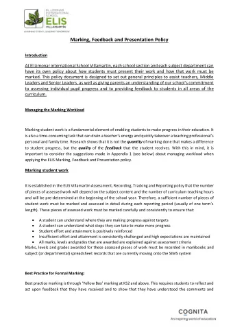 Marking, Feedback and Presentation Policy  Introduction  At El Limonar international School