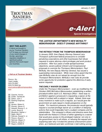 Special Investigations  THE JUSTICE DEPARTMENTS NEW MCNULTY MEMORANDUM - DOES IT CHANGE