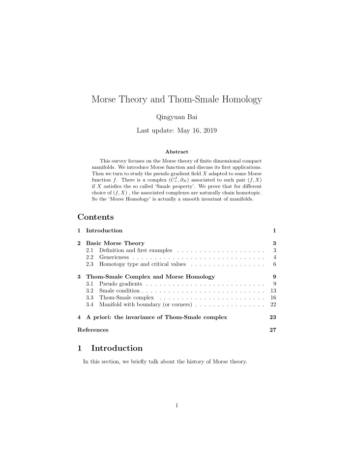 morse theory and thom smale homology