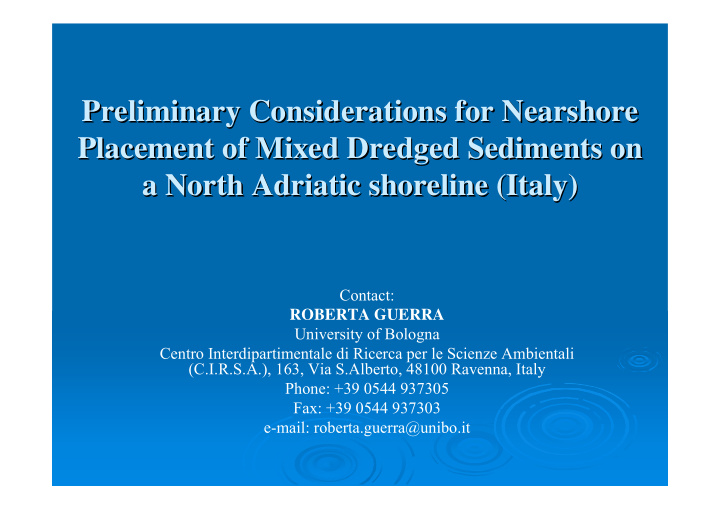 preliminary considerations for nearshore preliminary