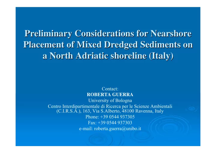 preliminary considerations for nearshore preliminary