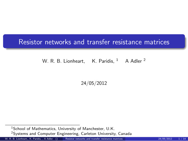 resistor networks and transfer resistance matrices