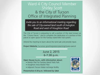 Tonights meeting  Meeting purpose o Sale of land, not what will be developed