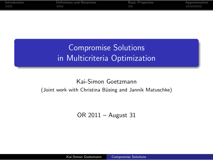 compromise solutions in multicriteria optimization
