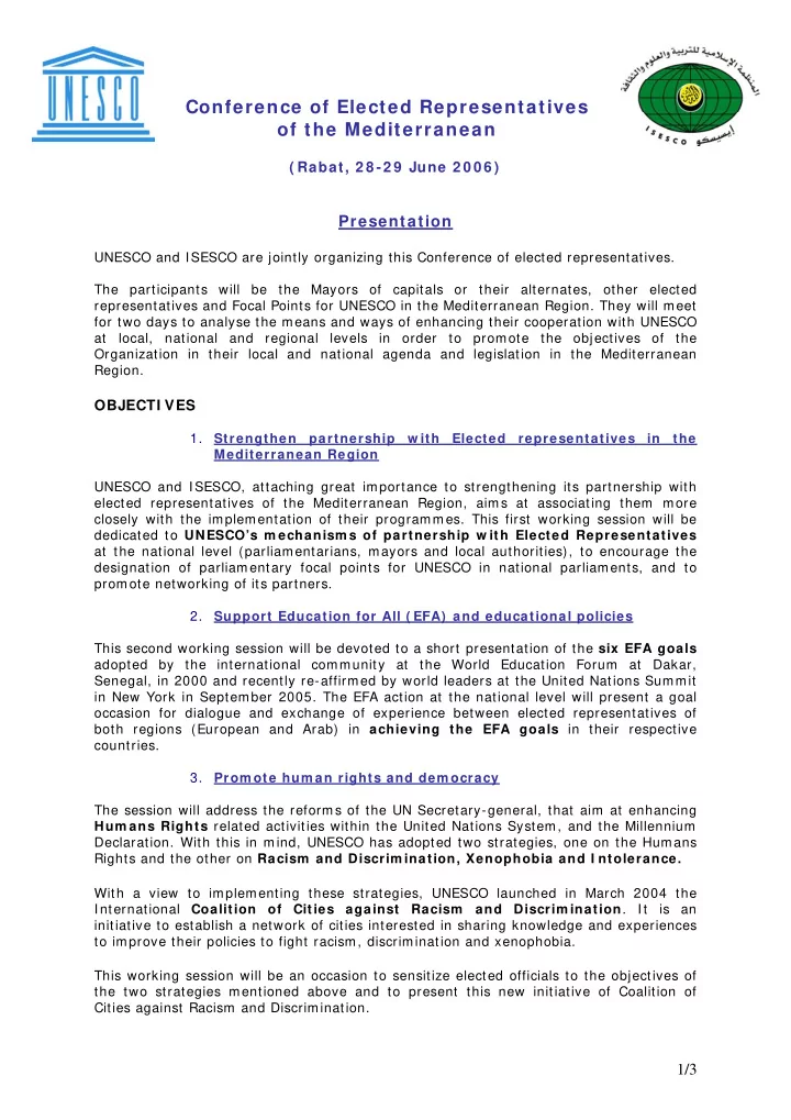 conference of elected representatives of the mediterranean