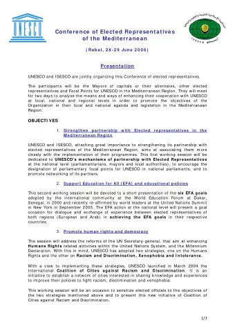 Conference of Elected Representatives  of the Mediterranean  ( Rabat, 2 8 -2 9  June 2 0 0 6 )