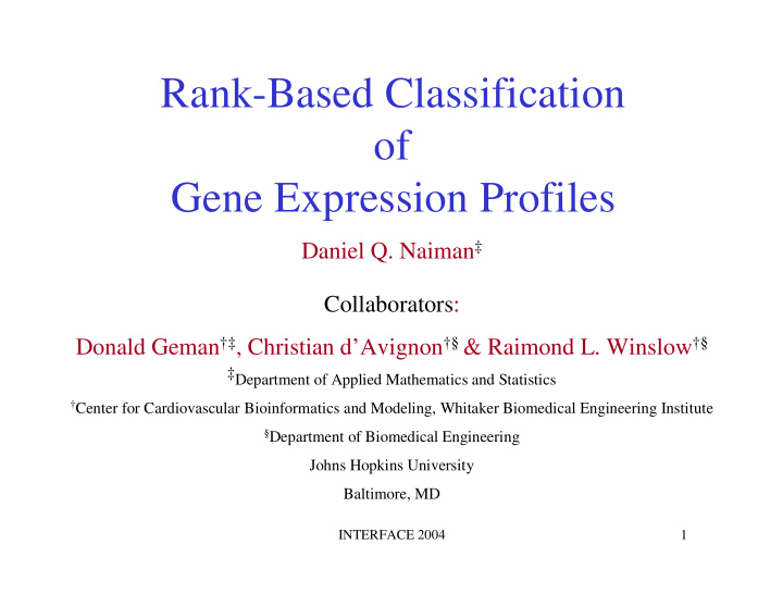 rank based classification of gene expression profiles