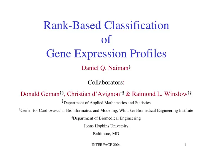 rank based classification of gene expression profiles