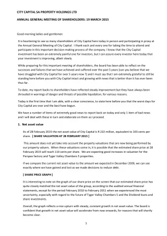 CITY CAPITAL SA PROPERTY HOLDINGS LTD  ANNUAL GENERAL MEETING OF SHAREHOLDERS: 19 MARCH 2015  Good