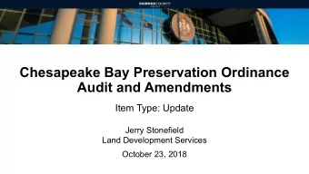 Audit and Amendments  Item Type: Update  Jerry Stonefield  Land Development Services  October 23,