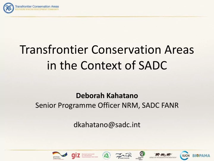 transfrontier conservation areas in the context of sadc