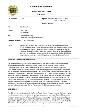 City of San Leandro  Meeting Date: April 1, 2013  Staff Report  13-128  PRESENTATIONS/  File