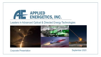 APPLIED  ENERGETICS, INC.  Leaders in Advanced Optical &amp; Directed EnergyTechnologies  September