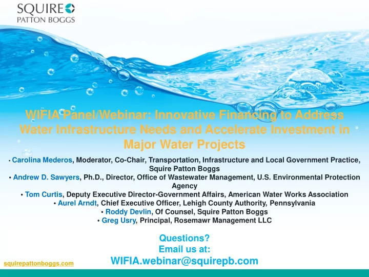 wifia panel webinar innovative financing to address water