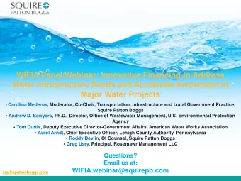 WIFIA Panel/Webinar: Innovative Financing to Address  Water Infrastructure Needs and Accelerate