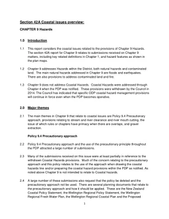 Section 42A Coastal issues overview:  CHAPTER 9 Hazards  1.0  Introduction  1.1  This report