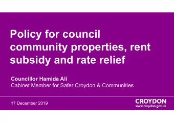 Policy for council  community properties, rent  subsidy and rate relief  Councillor Hamida Ali