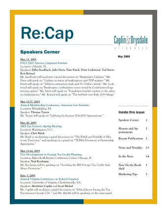 Re : Cap  Speakers Corner  May  2005  May 13, 2005  PALS 2005 Asbestos Litigation Seminar