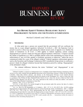 A GE B EFORE E QUITY ? F EDERAL R EGULATORY A GENCY D ISGORGEMENT A CTIONS AND THE S TATUTE OF L