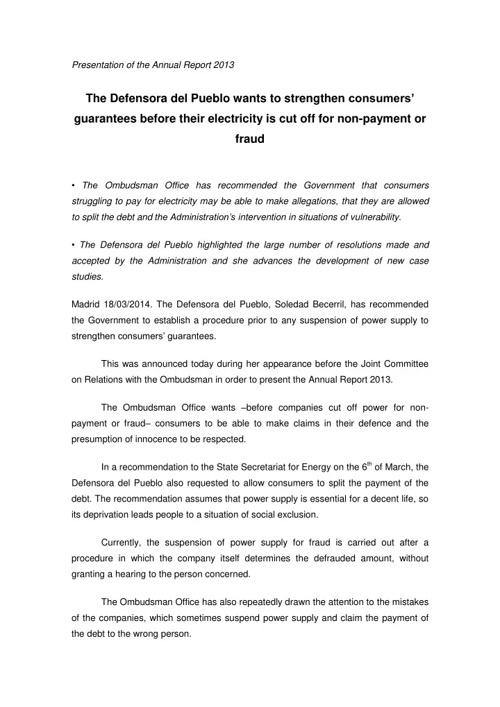 the defensora del pueblo wants to strengthen consumers