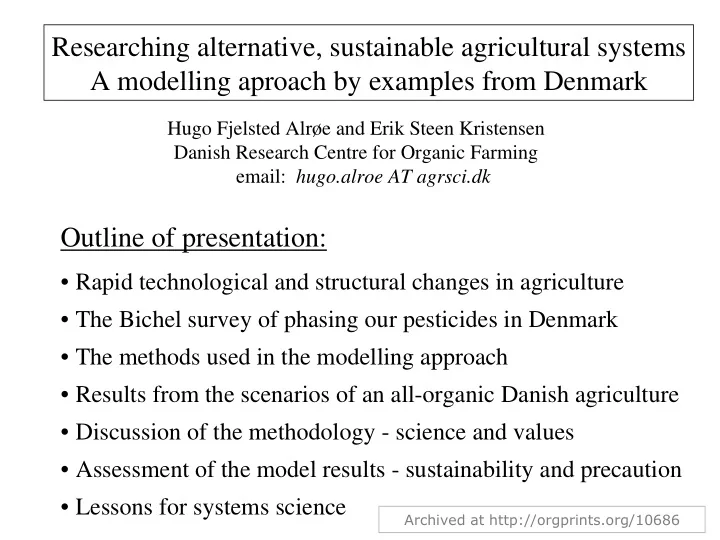 researching alternative sustainable agricultural systems