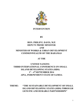 INTERVENTION  BY  HON. PHILIP E. DAVIS, M.P.  DEPUTY PRIME MINISTER  AND  MINISTER OF WORKS &amp;