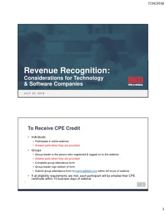 Revenue Recognition:  Considerations for Technology  &amp; Software Companies  J U LY 2 5 ,  2 0 1