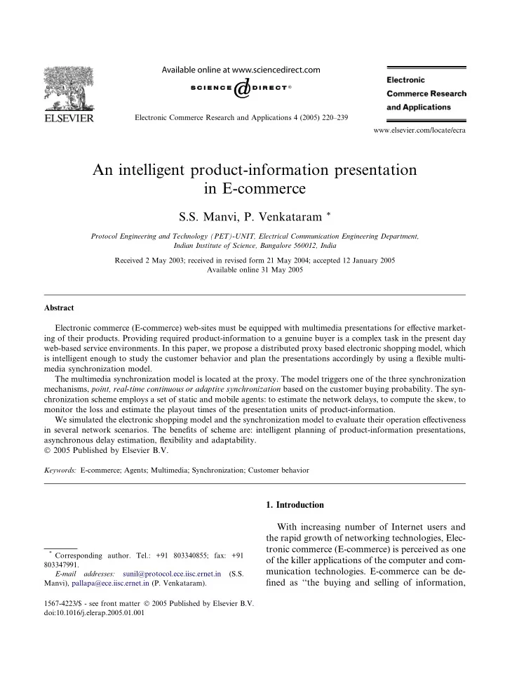 an intelligent product information presentation in e