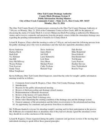 Otter Tail County Drainage Authority  County Ditch (Drainage System) 8  Public Information Meeting