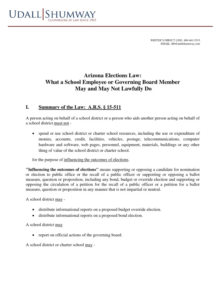 arizona elections law what a school employee or governing