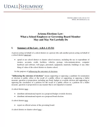 Arizona Elections Law:  What a School Employee or Governing Board Member  May and May Not Lawfully