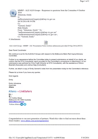 Page 1 of 2  MMRP - ALE/ALH Groups - Responses to questions from the Committee 4 October  2016