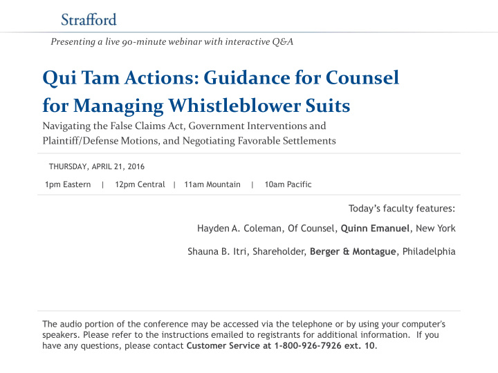qui tam actions guidance for counsel for managing