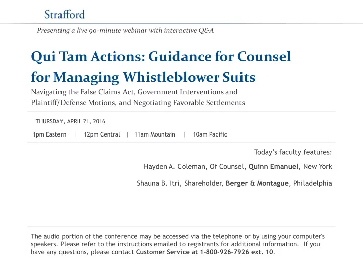 qui tam actions guidance for counsel for managing