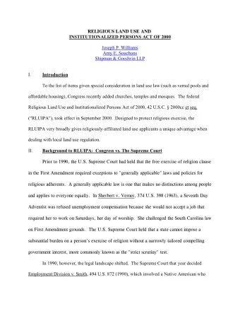 RELIGIOUS LAND USE AND  INSTITUTIONALIZED PERSONS ACT OF 2000  Joseph P. Williams  Amy E. Souchuns
